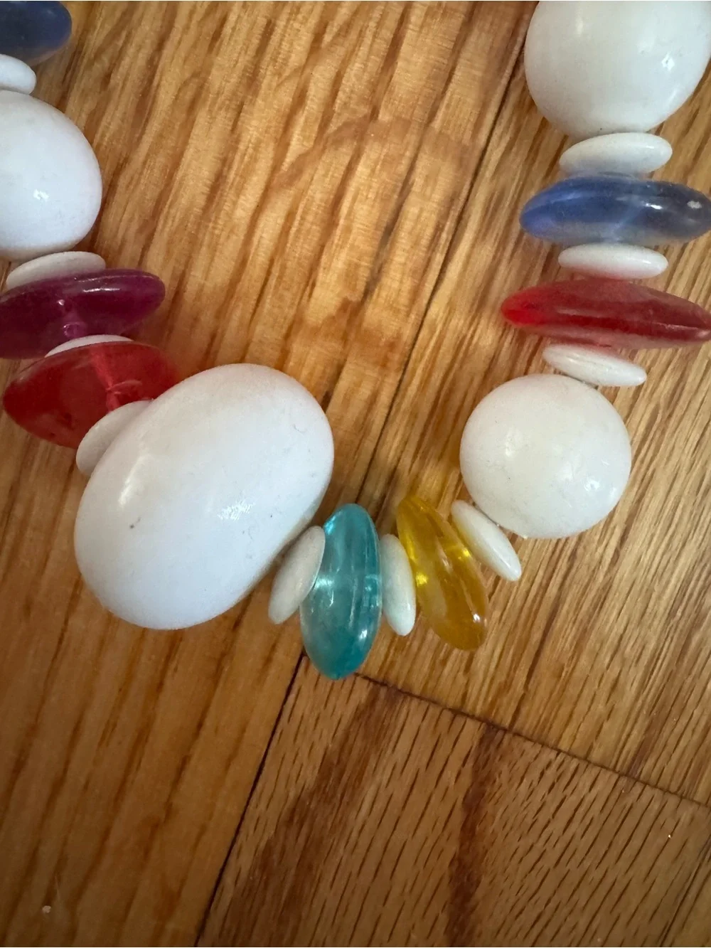 Vintage White Beaded Necklace with Multicolor Accent Discs